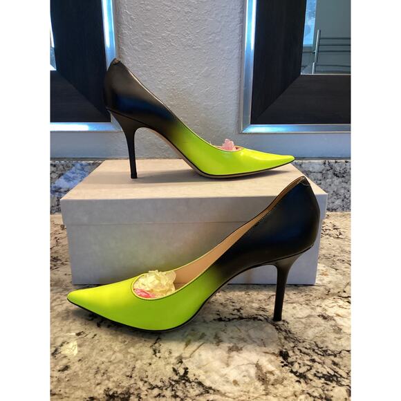 Jimmy Choo Agnes Degrade neon yellow green matte black Ombre pump heels 40.5 - Picture 1 of 17